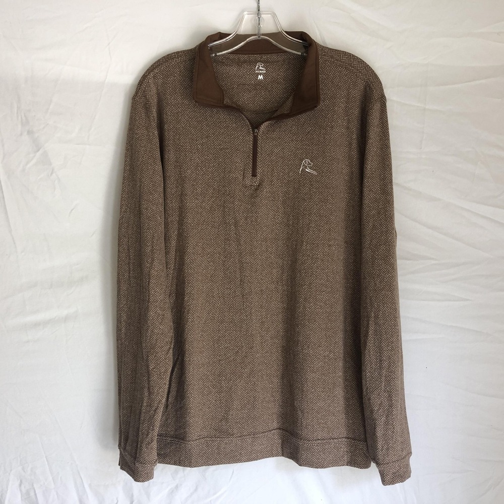 Rhoback Pullover Mens Medium Brown Herringbone 1/4 Zip Golf Stretch Mock Neck
